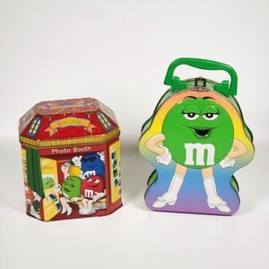 Vintage‎ M&Ms Collectible Tins Red & Green Candy Lunchbox & Photo Booth
